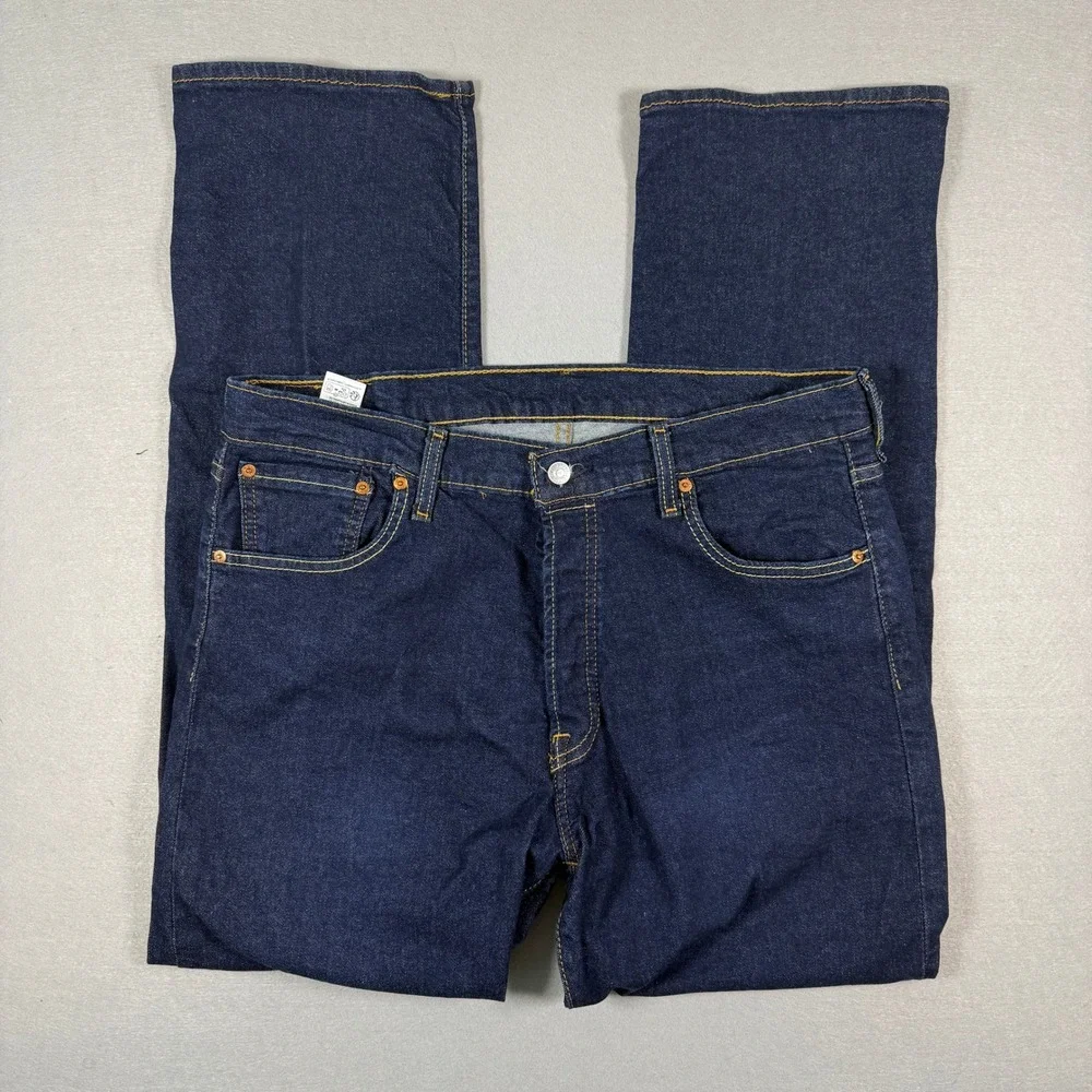 Levis‎ 501 Jeans Mens 36x32 Dark Wash Button Fly Straight Leg Cotton Denim